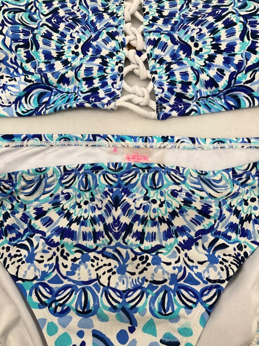 Lilly Pulitzer size 8/10 Blue & White Printed Bikini Lace-Up Halter Top - Picture 4 of 10